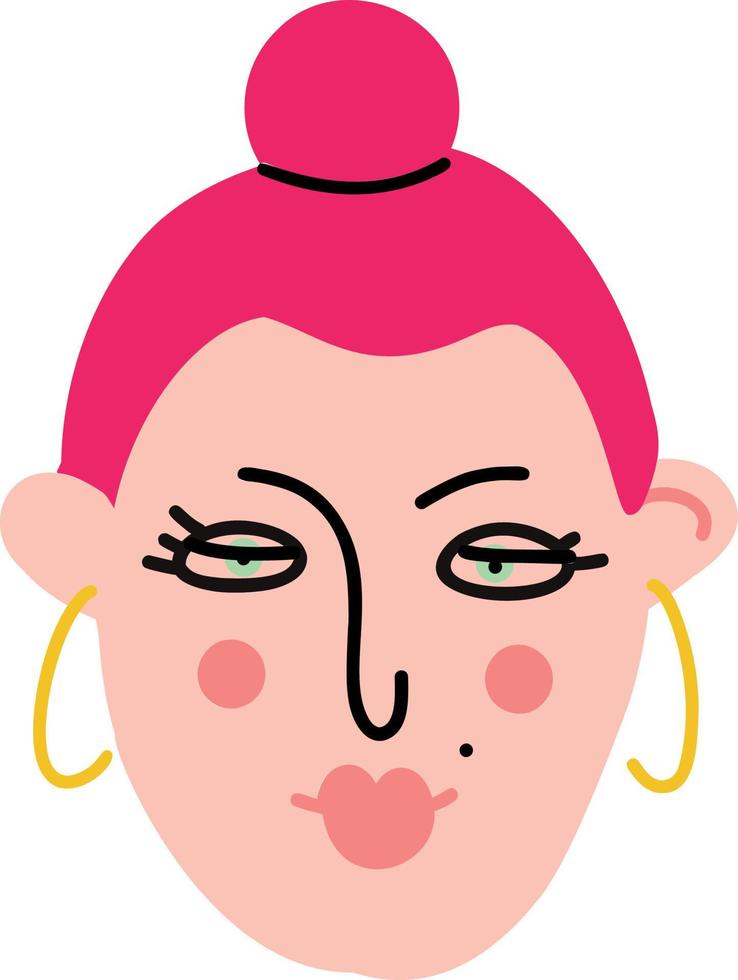 carino giovane rosa capelli ragazza con freddo orecchini vettore