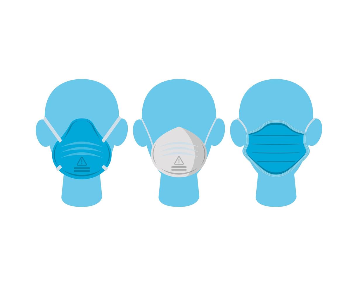 teste di manichino con accessori di protezione per maschere mediche vettore