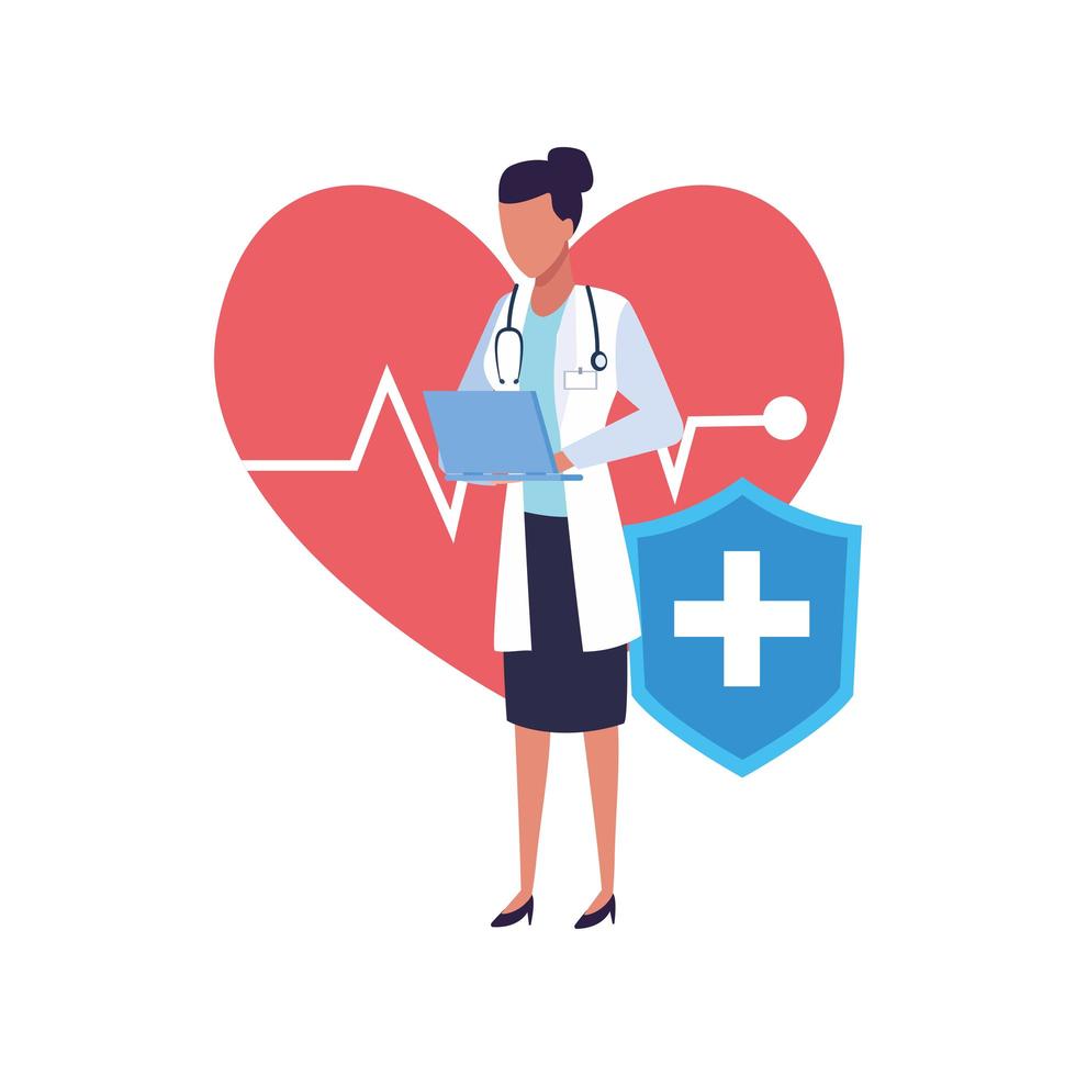 medico femminile con il simbolo cardio cuore vettore