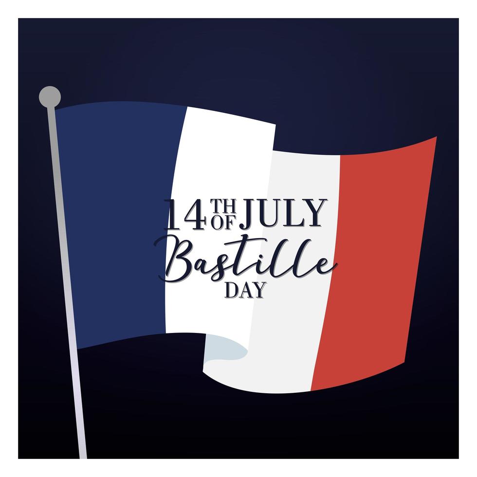 carta di celebrazione del giorno della bastiglia con bandiera francese vettore