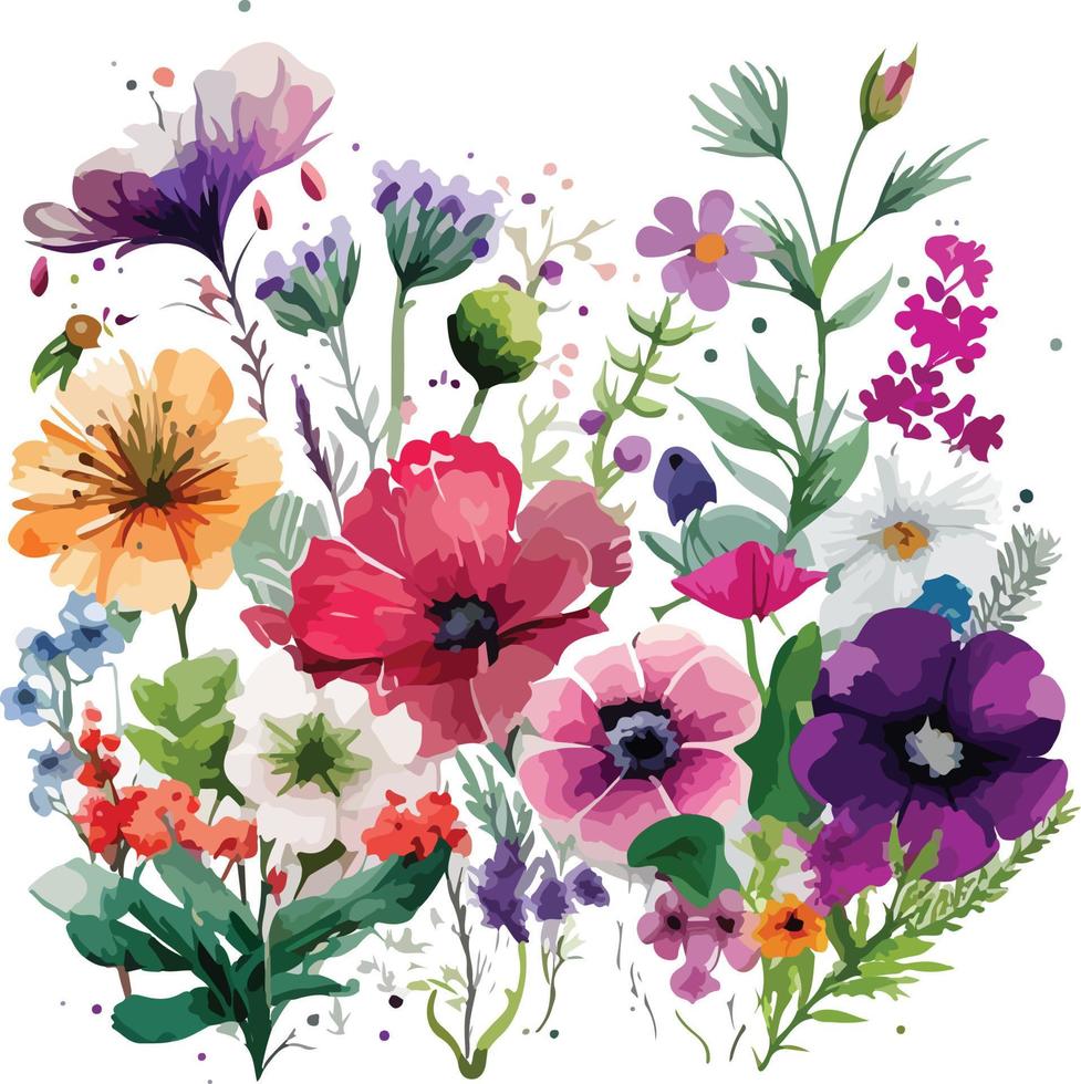 acquerello colorato fiori vettore