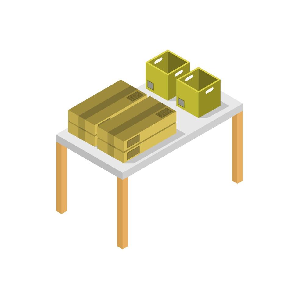tavolo con scatole isometriche su sfondo bianco vettore