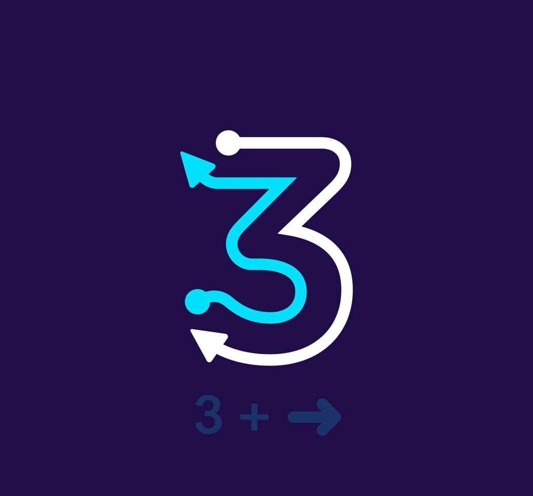 lineare numero 3 logo. unico logo. astratto numero, semplice rotante freccia obbiettivo. aziendale identità vettore eps.