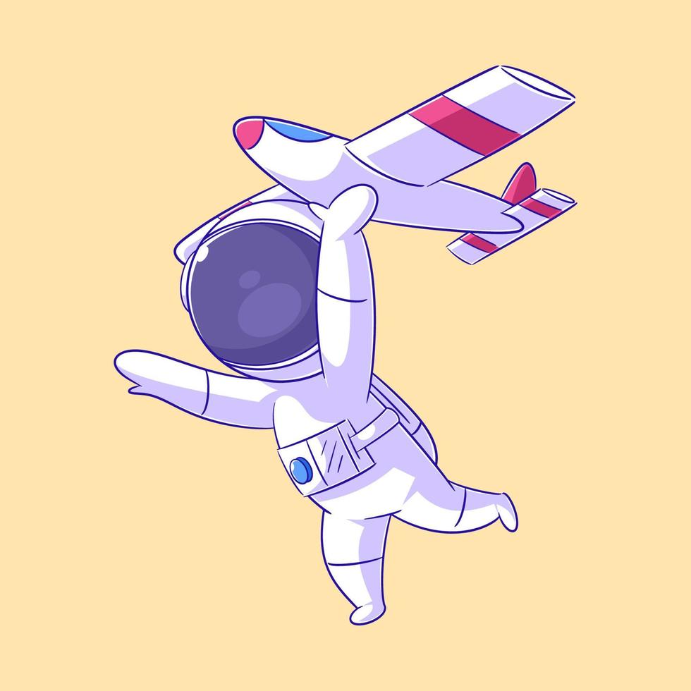 astronauta in esecuzione mentre giocando giocattolo aereo vettore