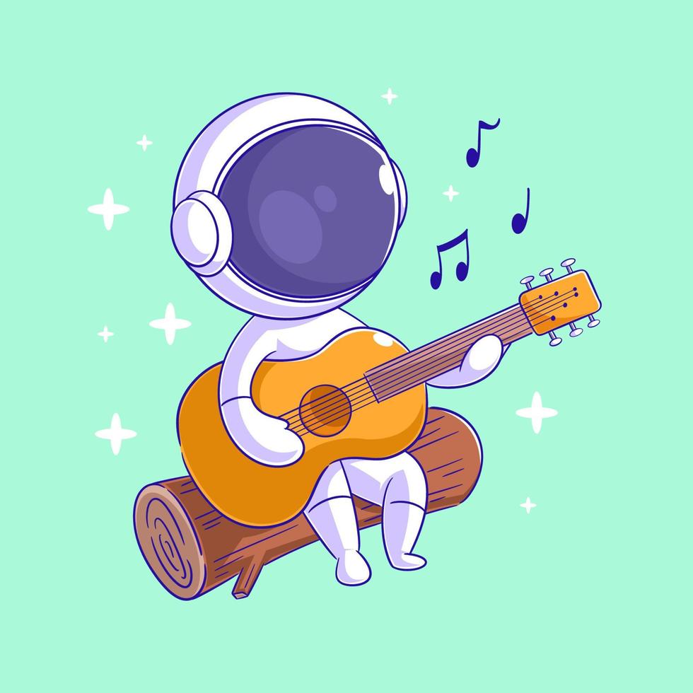 astronauta seduta giocando chitarra e cantando vettore