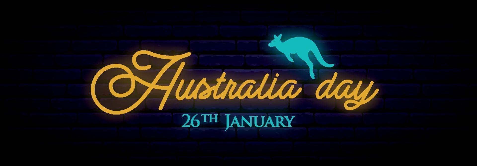 lungo banner al neon per la celebrazione del giorno in australia. vettore