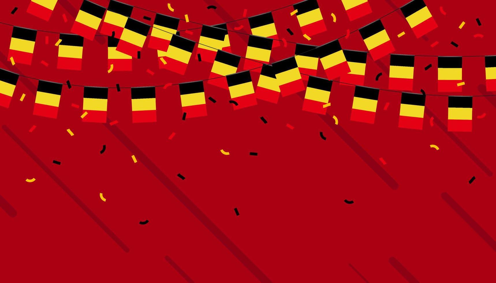 Belgio celebrazione pavese bandiere con coriandoli e nastri su rosso sfondo. vettore illustrazione.