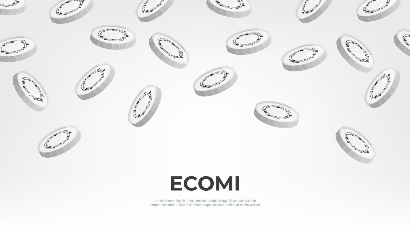 ecomi moneta caduta a partire dal il cielo. omi criptovaluta concetto bandiera sfondo. vettore