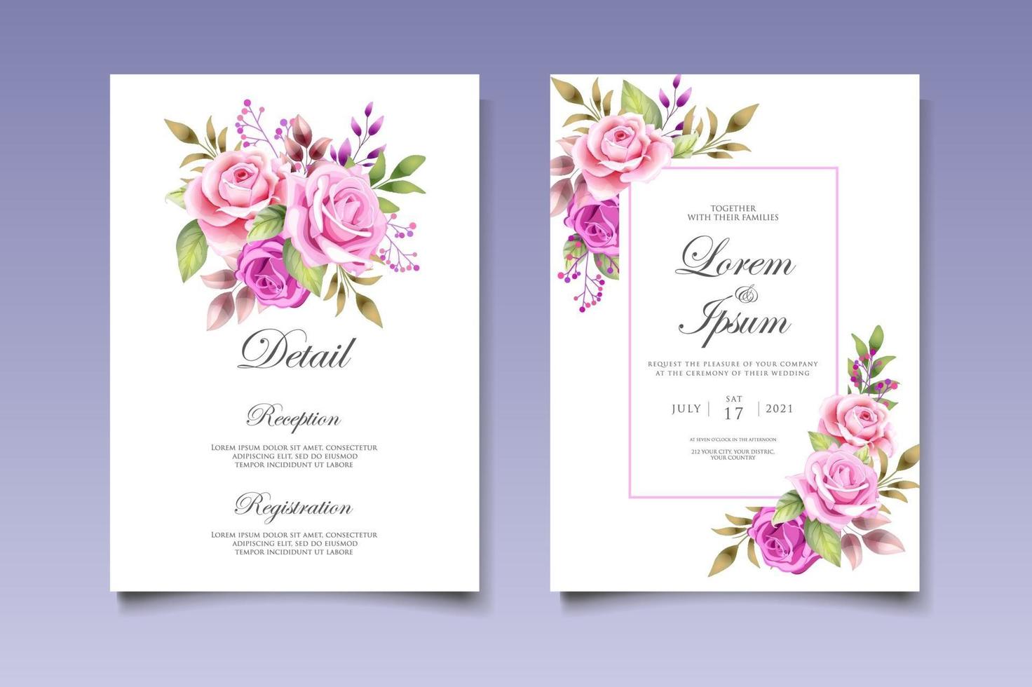 carta di invito a nozze con bellissimi fiori e foglie vettore