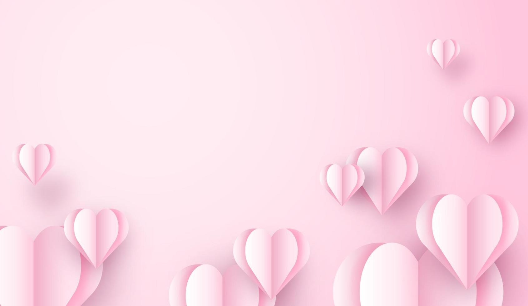Cuore di origami 3D che vola su sfondo rosa. amore concept design per la festa della mamma felice, il giorno di San Valentino, il giorno del compleanno. poster e modello di biglietto di auguri. illustrazione di arte di carta vettoriale. vettore
