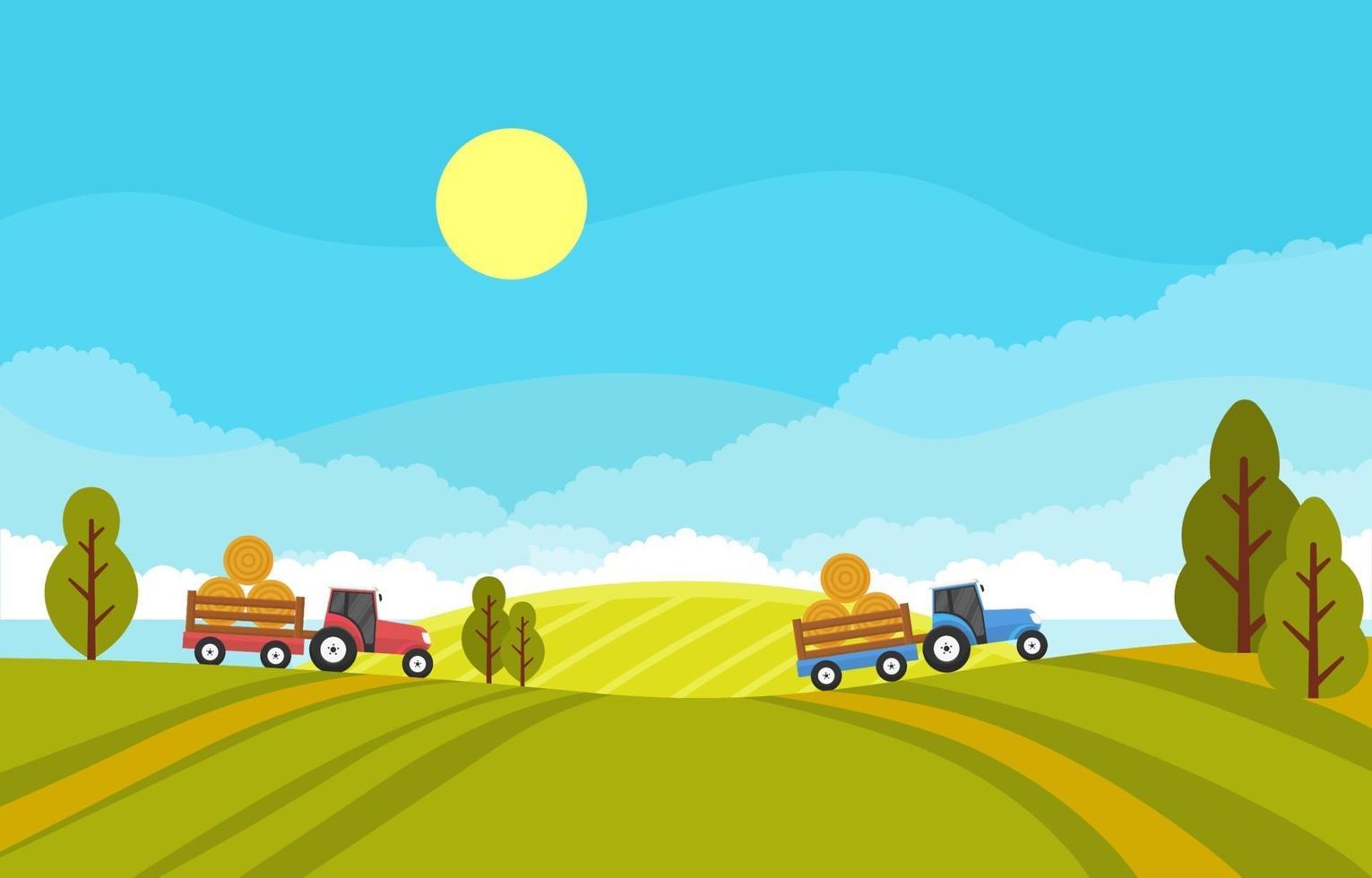 agricoltura campo di grano fattoria rurale natura scena paesaggio illustrazione vettore