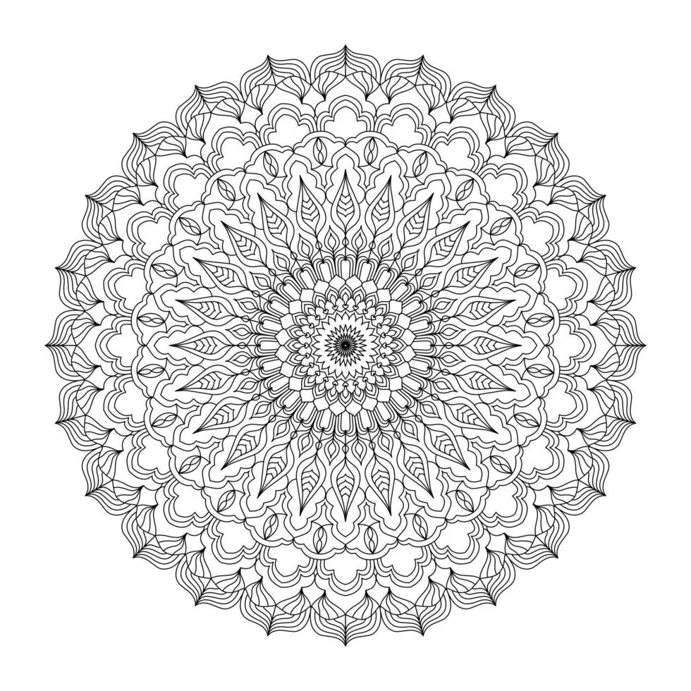 arte mandala, linee nere a motivo circolare, per pagine da colorare, meditazione per bambini, meditazione per adulti, arte per bambini, carte, album di ritagli, modelli di abbigliamento, cuscini, magliette, modelli di piastrelle, sfondi, ecc. vettore