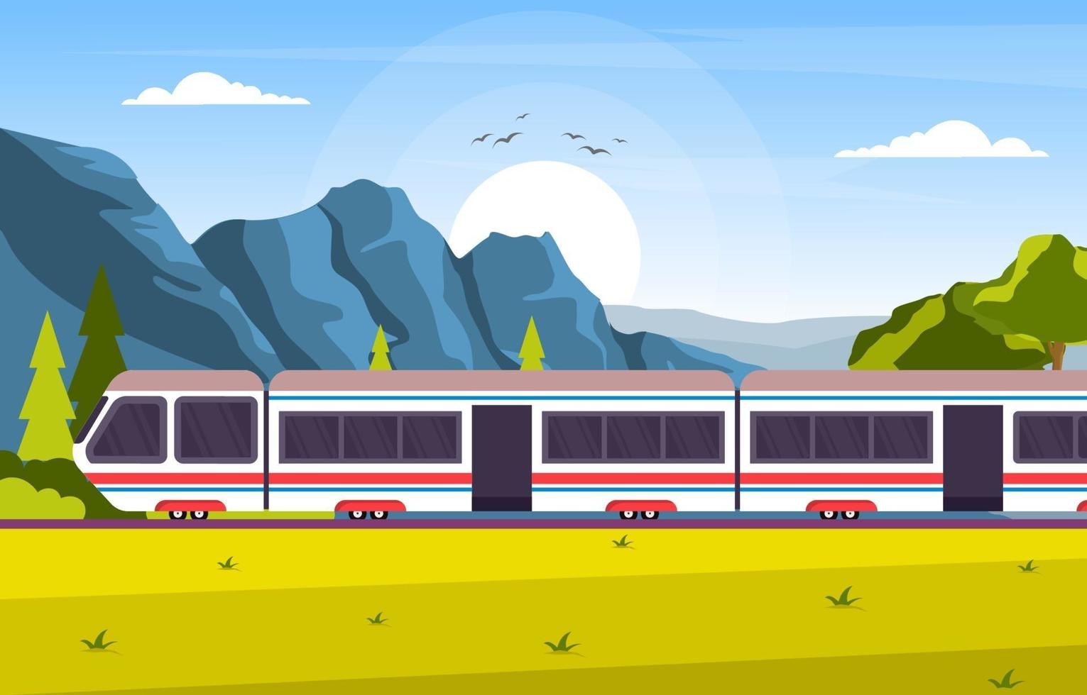 illustrazione di paesaggio del treno della metropolitana del pendolare del trasporto pubblico del lato della ferrovia ferroviaria vettore