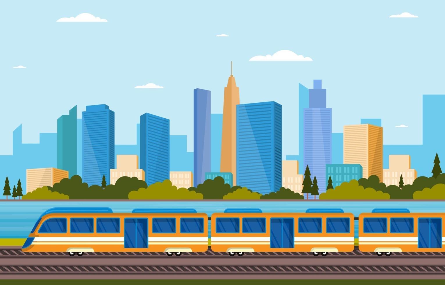 illustrazione di paesaggio del treno della metropolitana del pendolare del trasporto pubblico del lato della ferrovia ferroviaria vettore