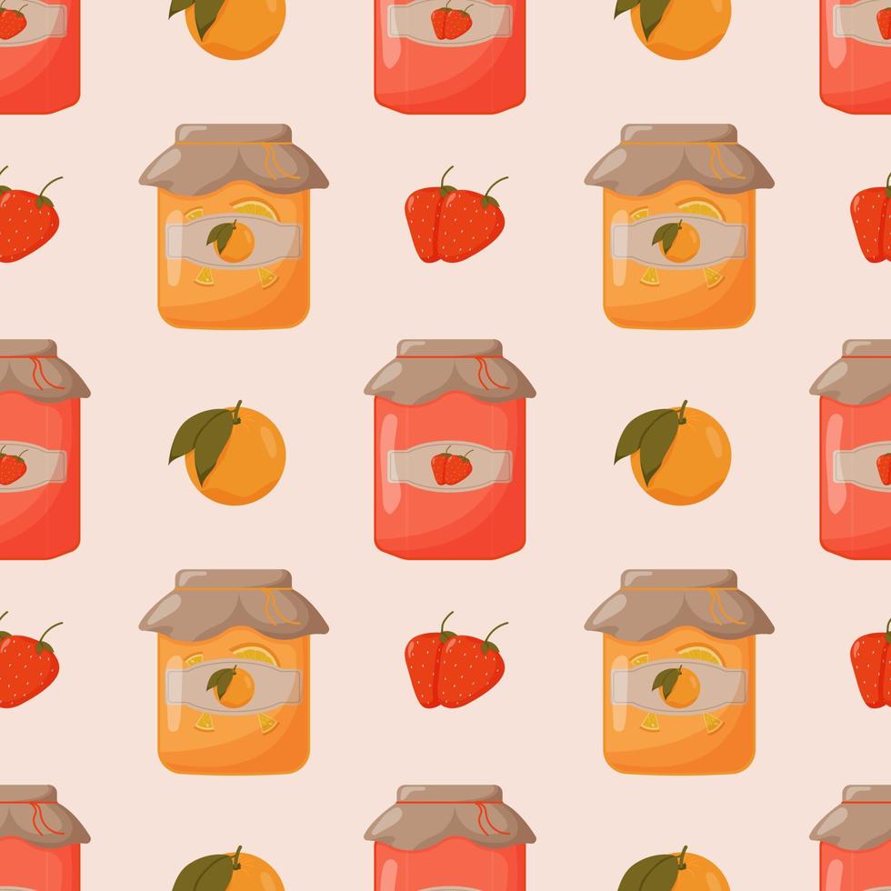 bicchiere barattoli di marmellata fatto di arancia e fragola con un' chiuso coperchio senza soluzione di continuità modello. carino vettore illustrazione