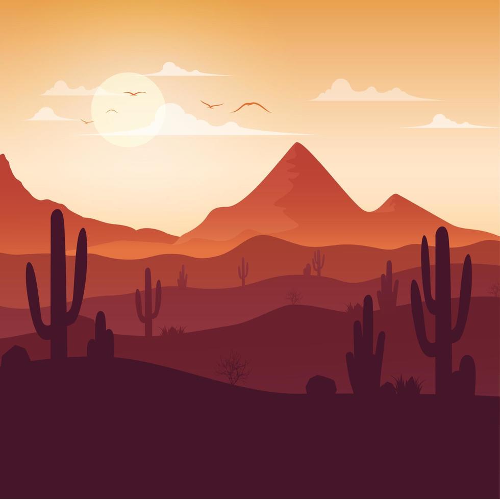deserto paesaggio con cactus su il tramonto sfondo vettore