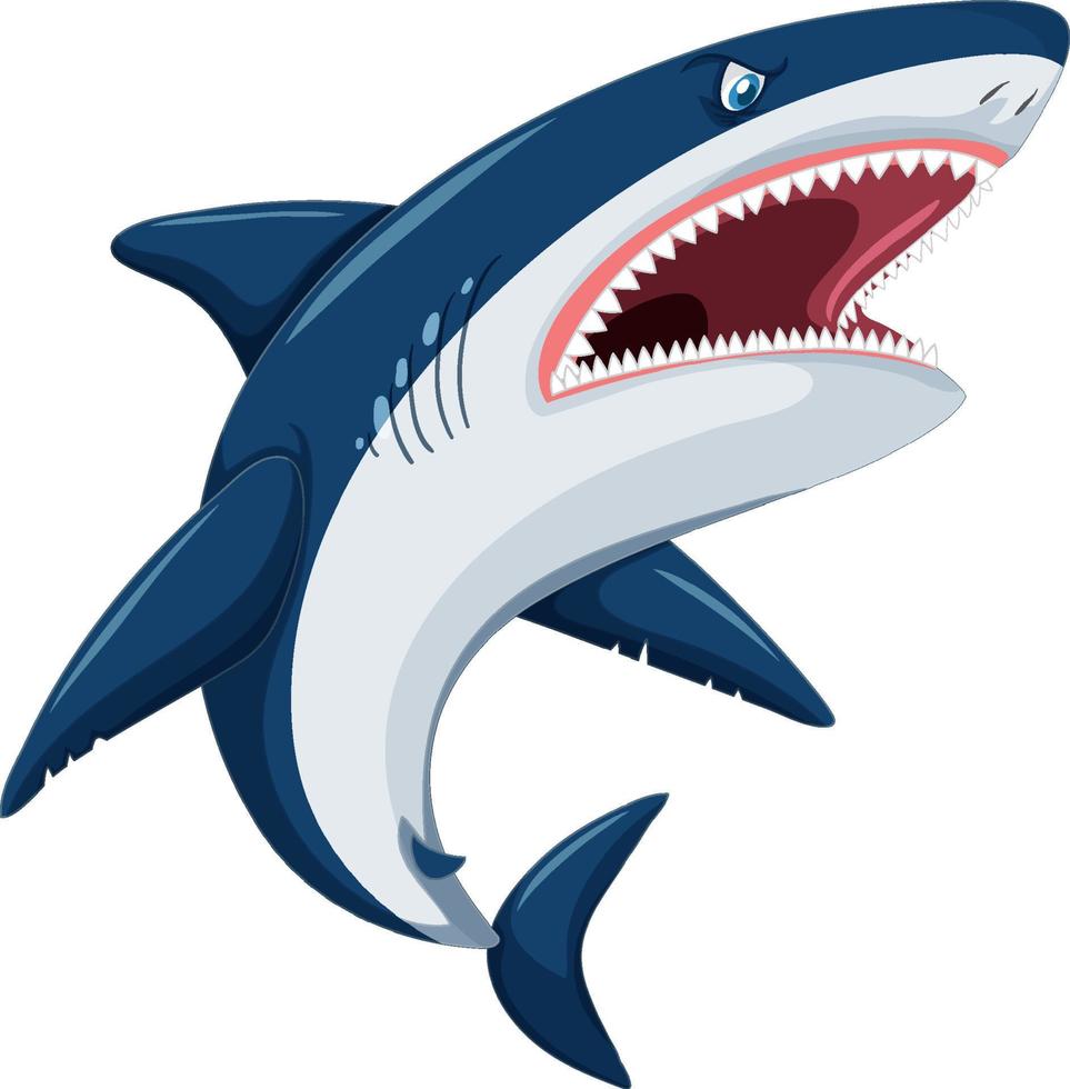 cartone animato aggressivo del grande squalo bianco vettore