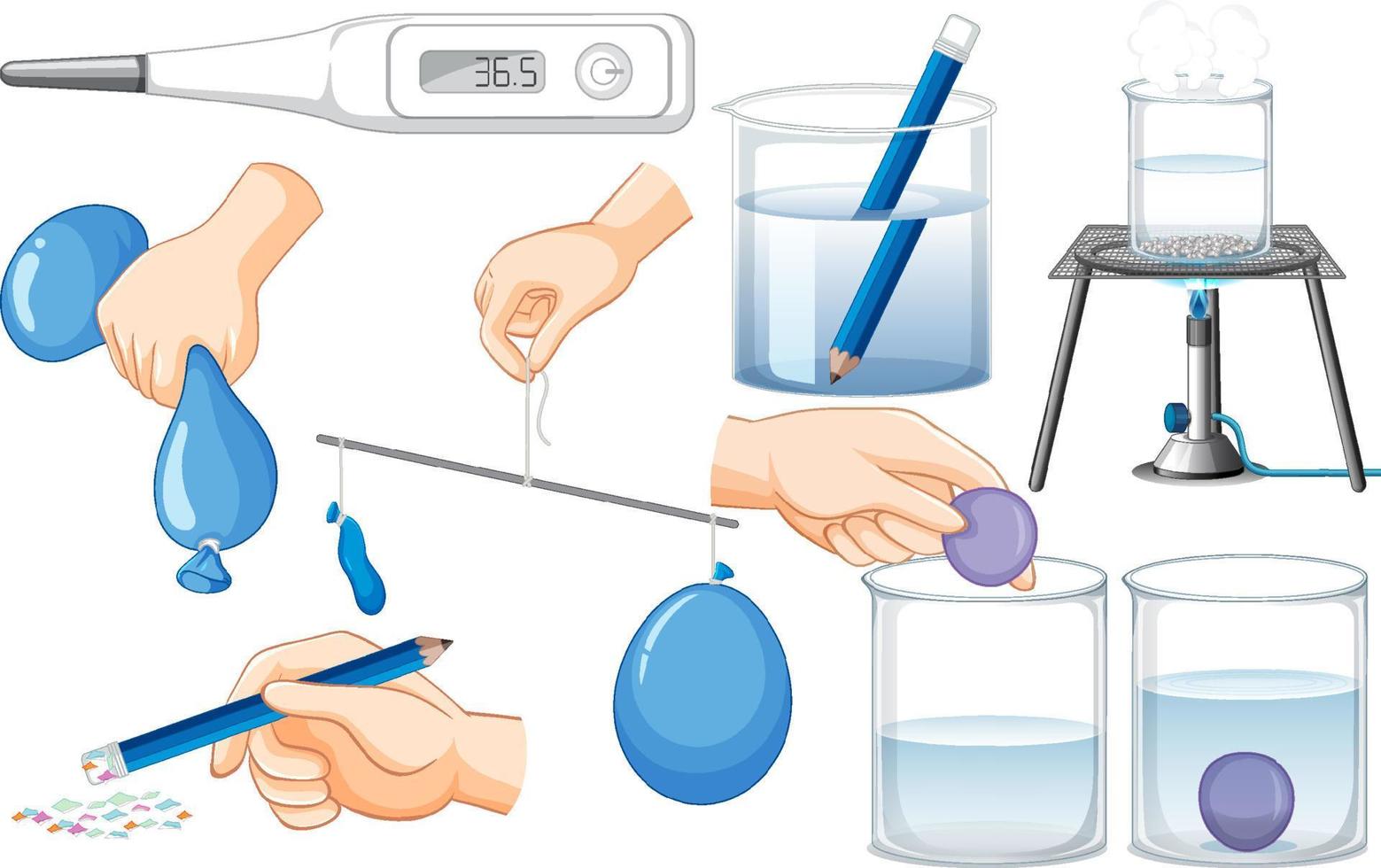 oggetti di esperimenti scientifici con palloncini vettore