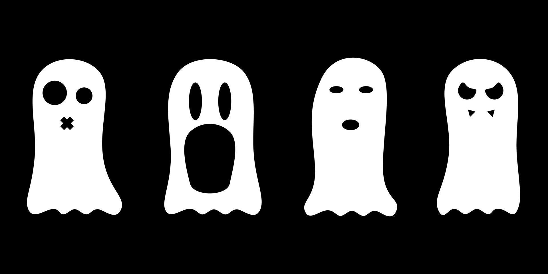 impostato Halloween carino poco bianca fantasma spaventoso con viso personaggio piatto vettore. vettore