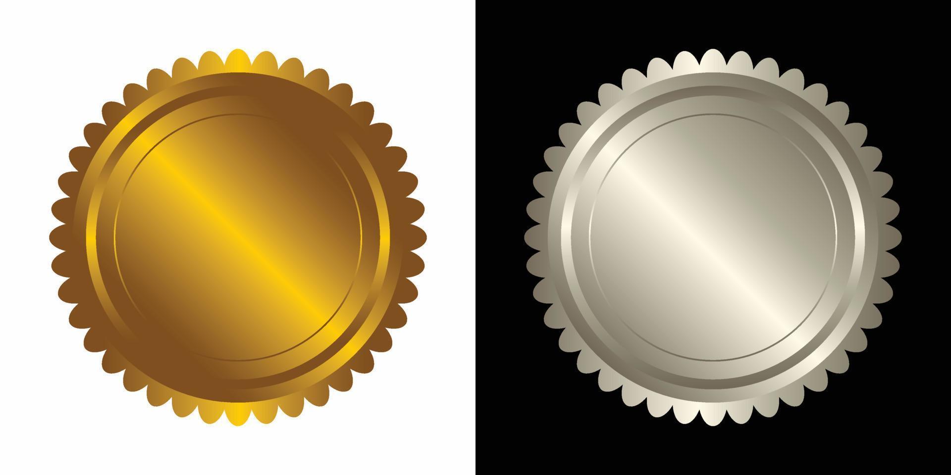 impostato vettore il giro d'oro e argento distintivo isolato, foca francobollo oro lusso elegante bandiera icona, vettore illustrazione certificato argento Foglio foca o medaglia isolato.