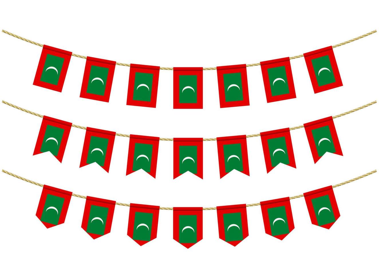 Maldive bandiera su il corde su bianca sfondo. impostato di patriottico pavese bandiere. pavese decorazione di Maldive bandiera vettore