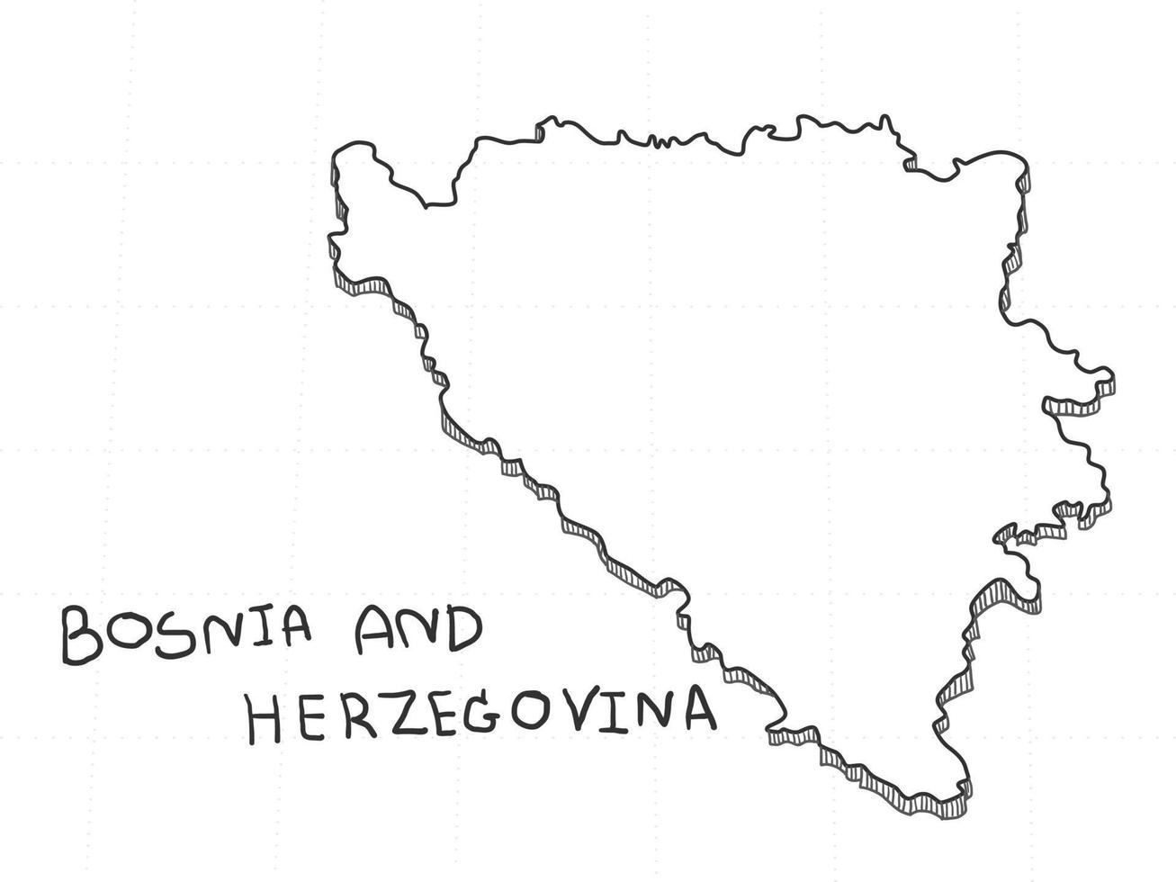 mano disegnato di bosnia e erzegovina 3d carta geografica su bianca sfondo. vettore