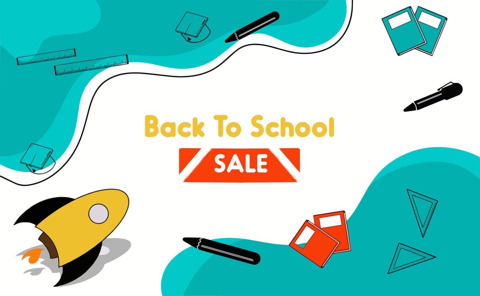 banner orizzontale di vendita di ritorno a scuola. primo giorno di scuola, illustrazione vettoriale