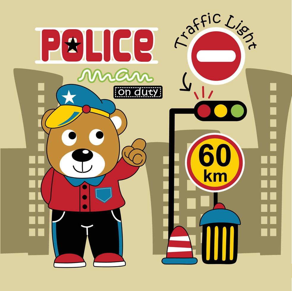 orso il polizia divertente animale cartone animato vettore