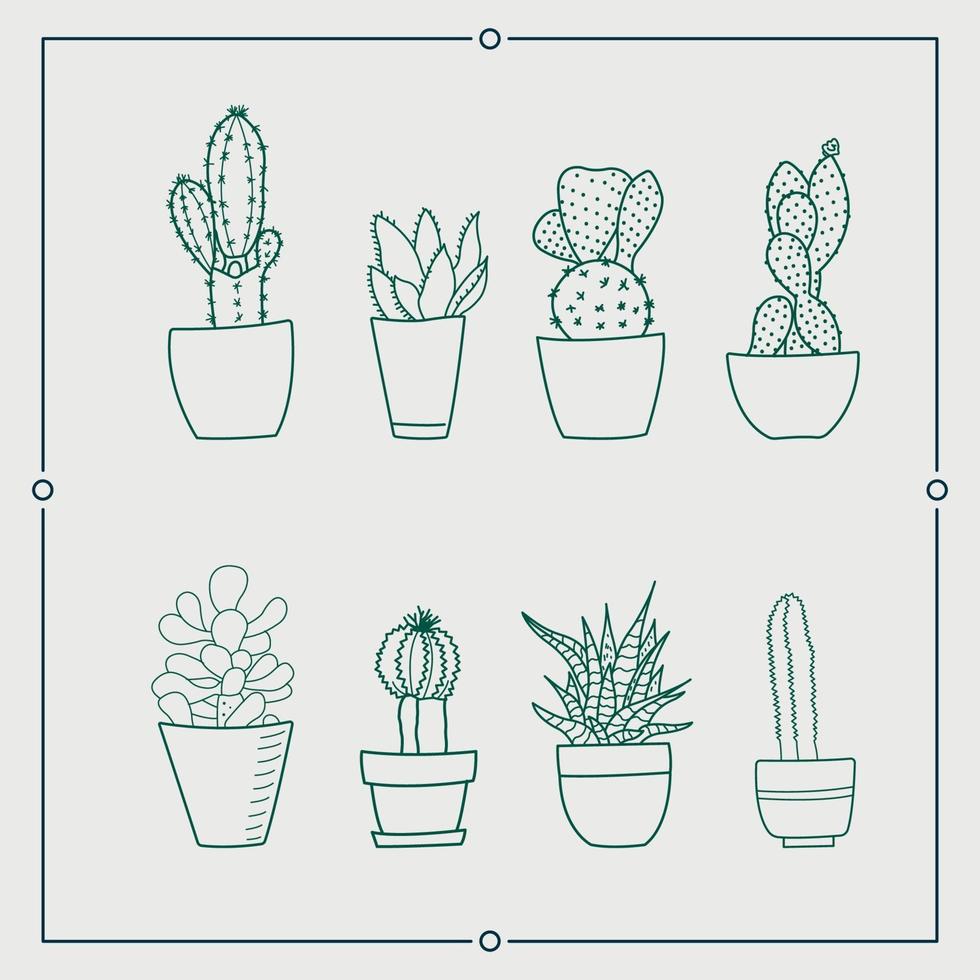 cactus verde in un set di illustrazioni vettoriali pentola