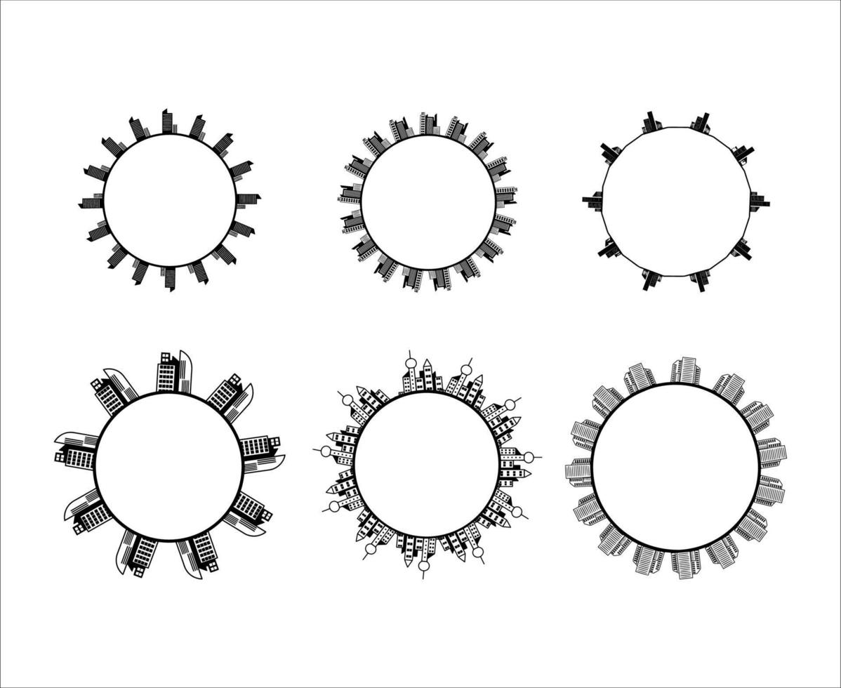 collezione di edificio grattacieli confine telaio cerchio illustrazioni vettore