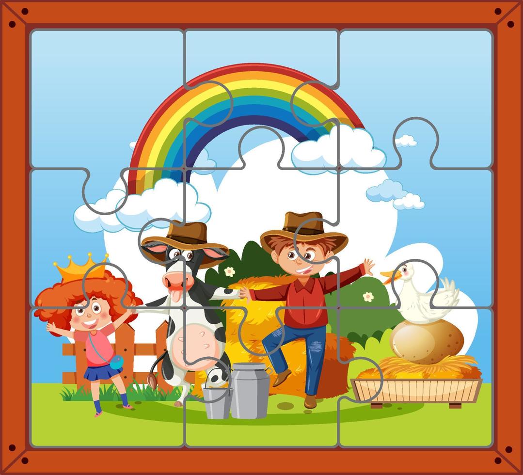 azienda agricola personaggi foto puzzle gioco modello vettore