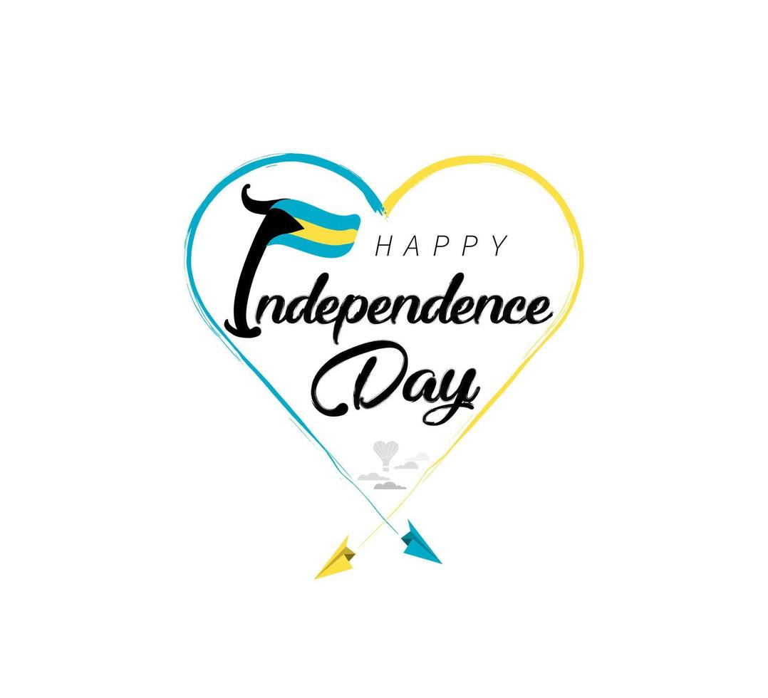 contento indipendenza giorno di il bahamas. aereo disegna nube a partire dal cuore. nazionale bandiera vettore illustrazione su bianca sfondo.