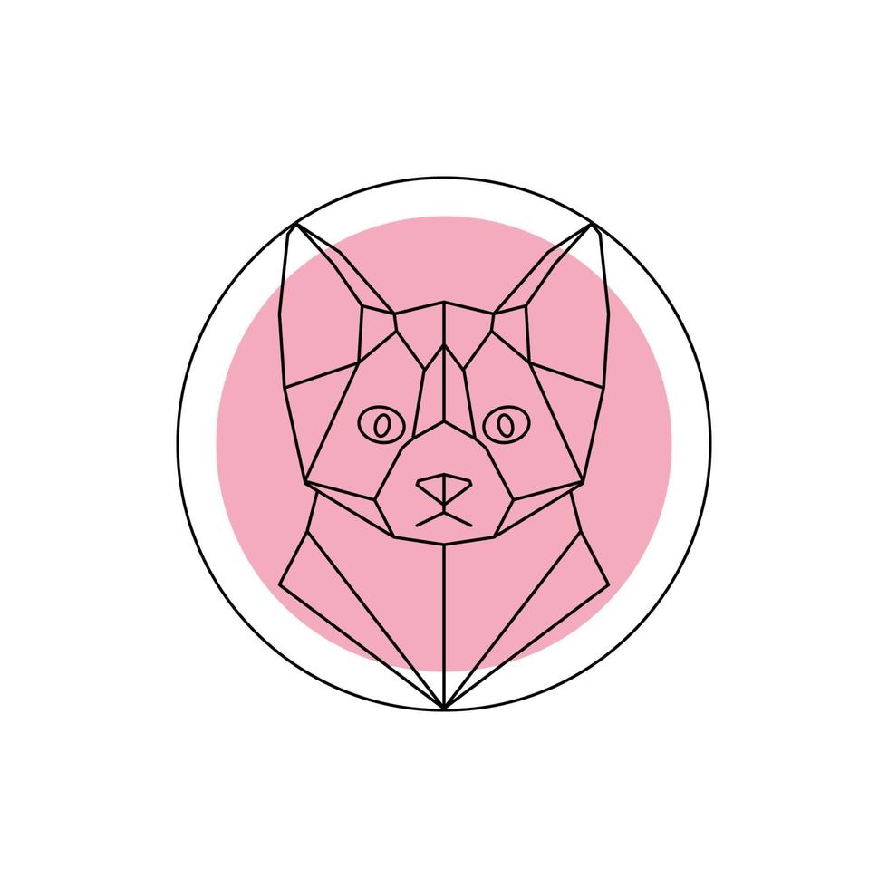testa di gatto animale di vettore geometrico su sfondo rosa.