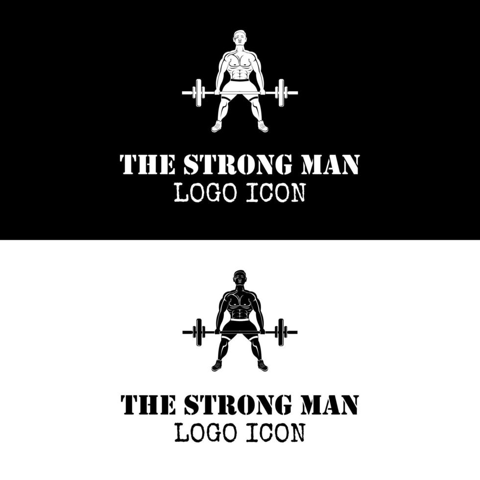 forte uomo nero logo design mostrare bodybuilder nel Palestra silhouette sollevamento pesante manubrio fare stacco vettore