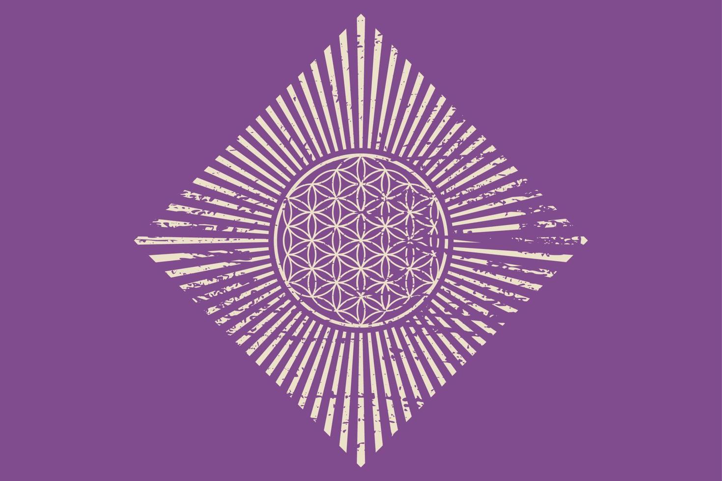 fiore di vita, retrò spirituale mandala, sacro geometria. Vintage ▾ radiante raggi simbolo di armonia e equilibrio. mistico talismano, rombo vettore isolato su viola sfondo