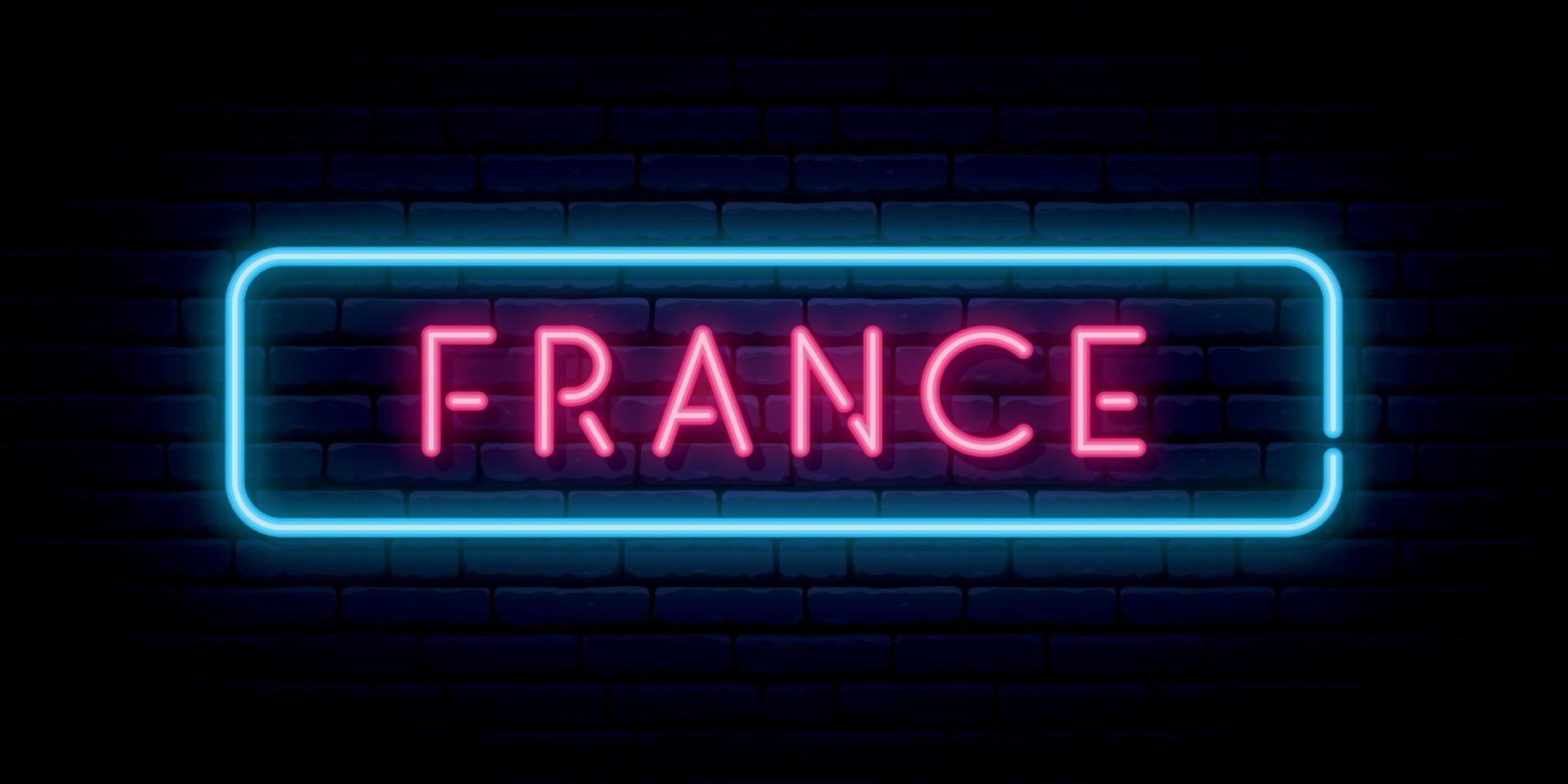 insegna al neon della Francia. cartello luminoso luminoso. vettore