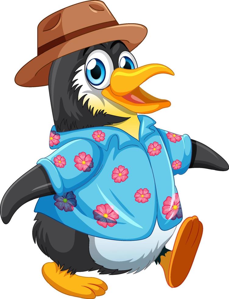 carino pinguino cartone animato personaggio indossare estate attrezzatura vettore