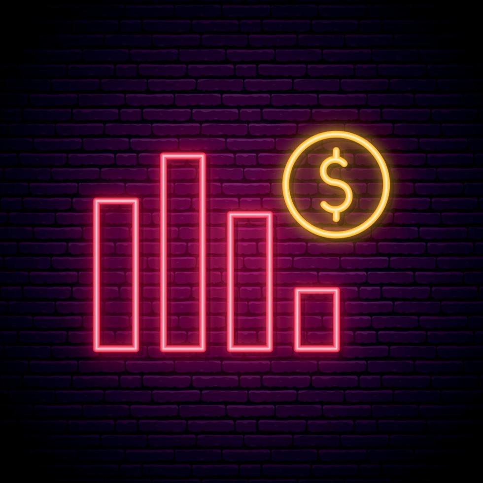 insegna al neon di crisi economica. grafico astratto con segno di dollaro in stile neon. cartello notturno luminoso. vettore