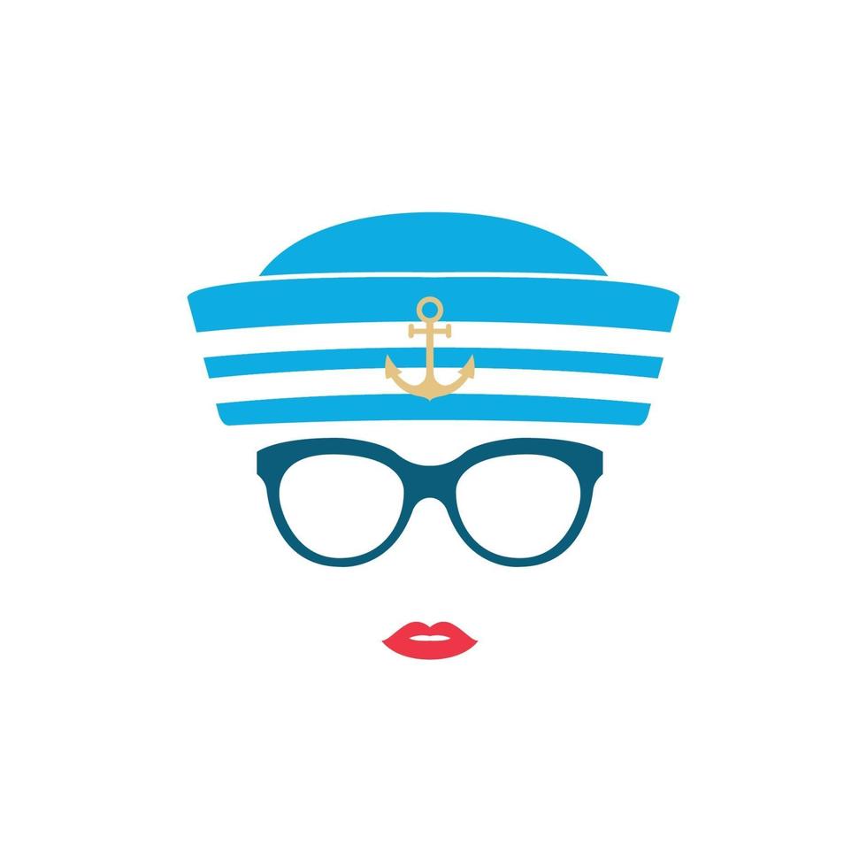 ragazza del marinaio in cappello a strisce blu. vettore