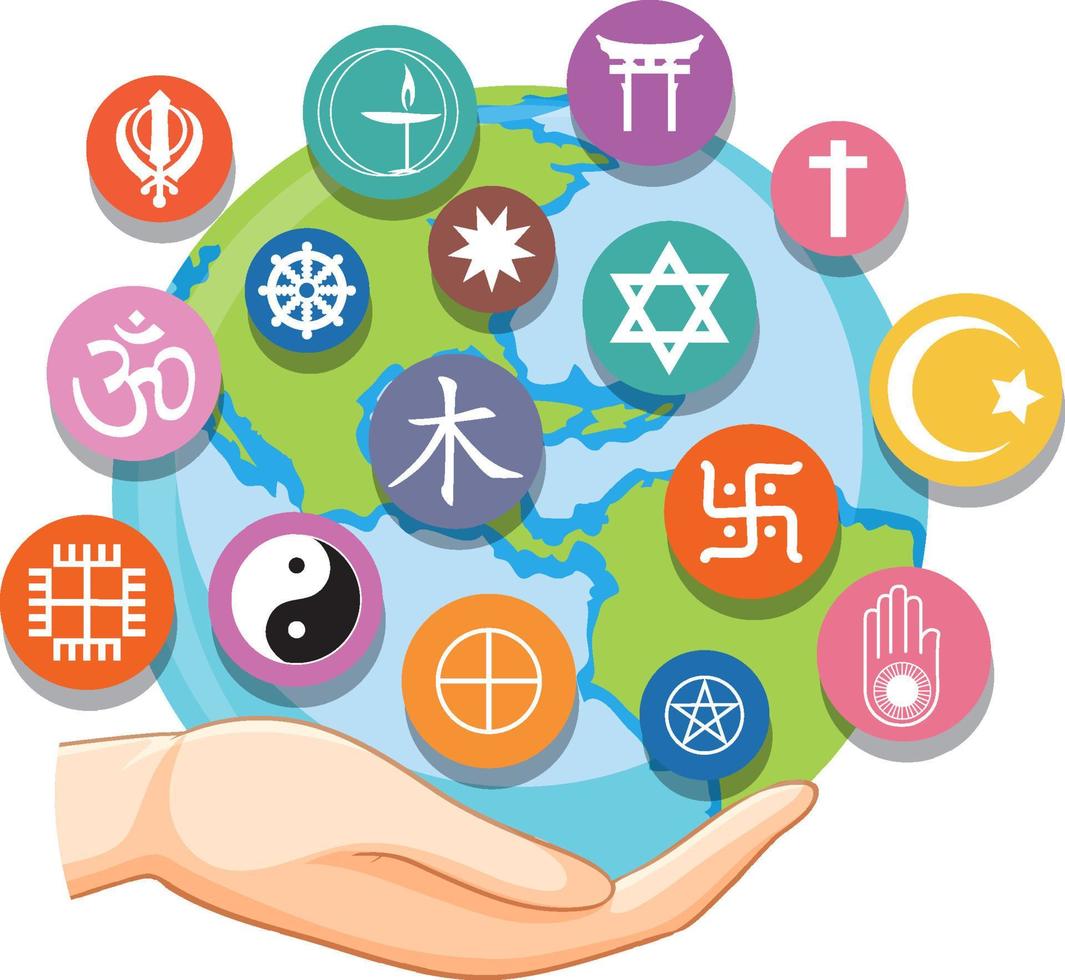 mondo religione simboli concetto vettore