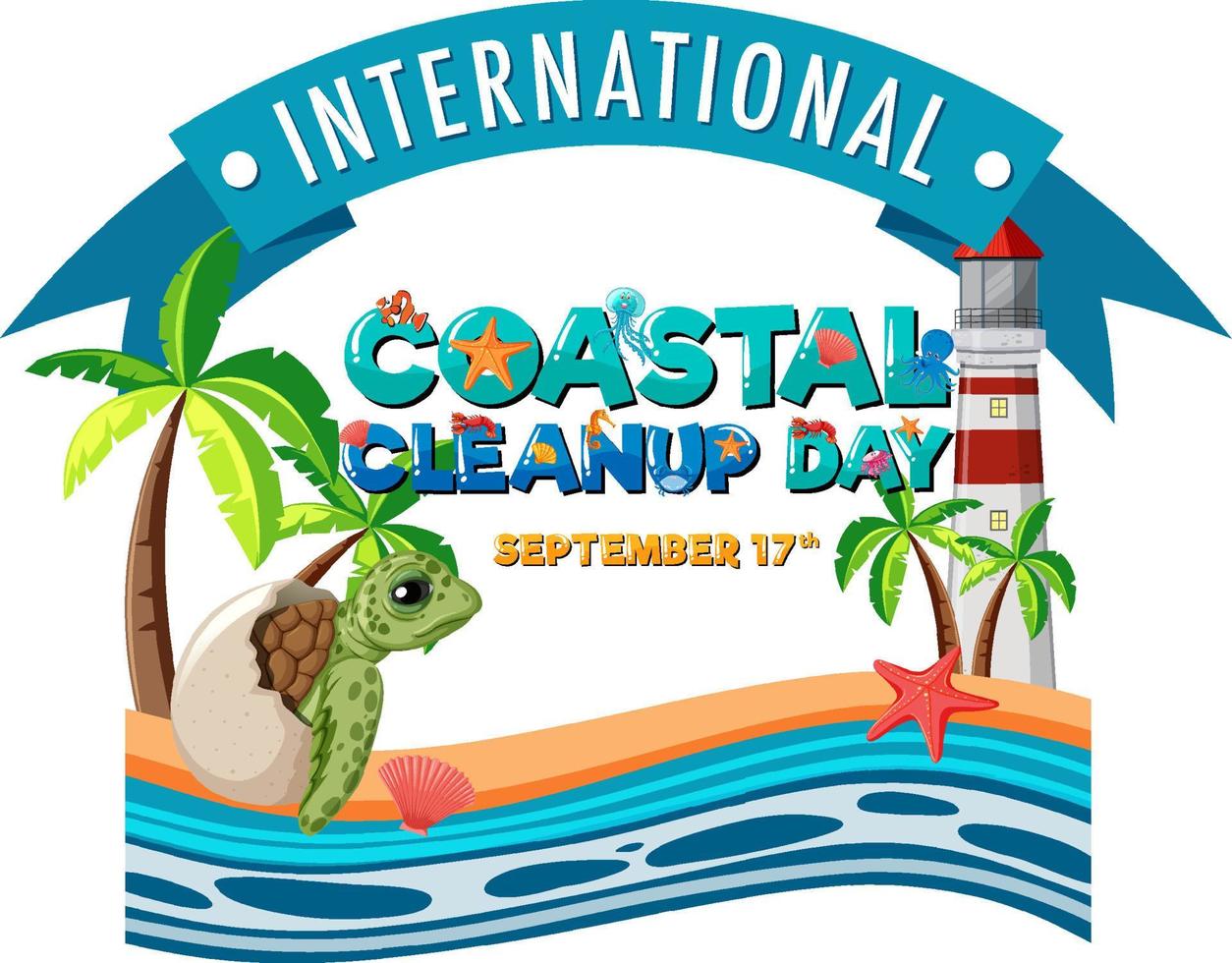 banner della giornata internazionale di pulizia costiera vettore
