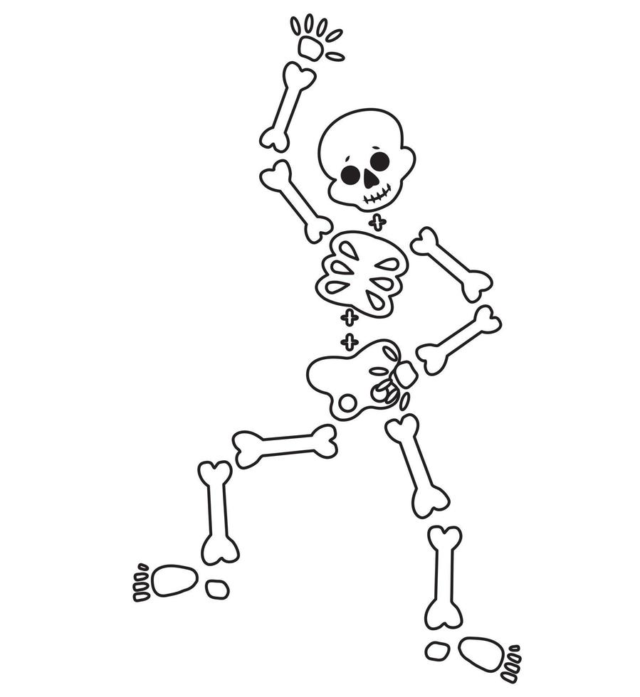 divertente cartone animato danza scheletro. carino grafica per Halloween. curriculum vitae isolato illustrazione su bianca sfondo. vettore