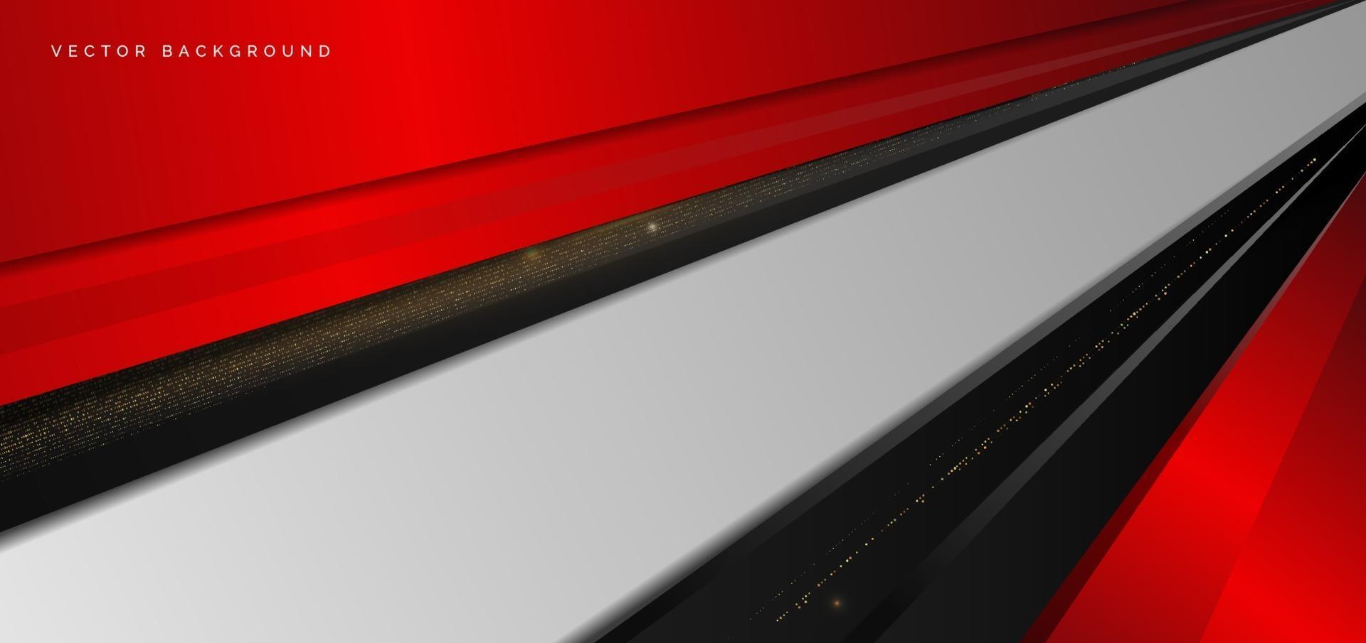 modello astratto rosso e nero diagonale con punto di scintillio decorazione strato di linea dorata su sfondo bianco. stile di lusso. vettore