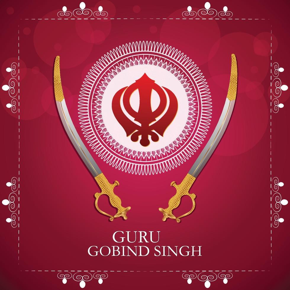 felice guru gobind singh jayanti celebrazione con simbolo sikh khanda sahib vettore