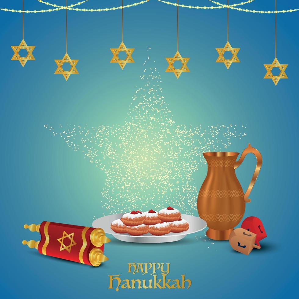 celebrazione della felice hanukkah con candela dorata e stella vettore