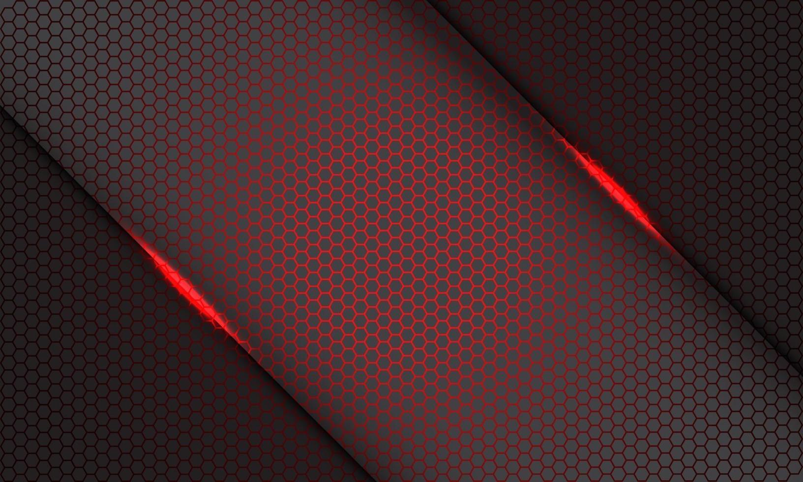 barra di luce rossa astratta del modello della maglia di esagono sull'illustrazione futuristica moderna di vettore del fondo della tecnologia di progettazione grigia.
