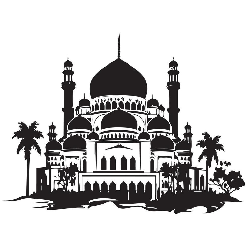 bellissimo moschea vettore schema schizzo disegno. silhouette, icona, logo di moschea.