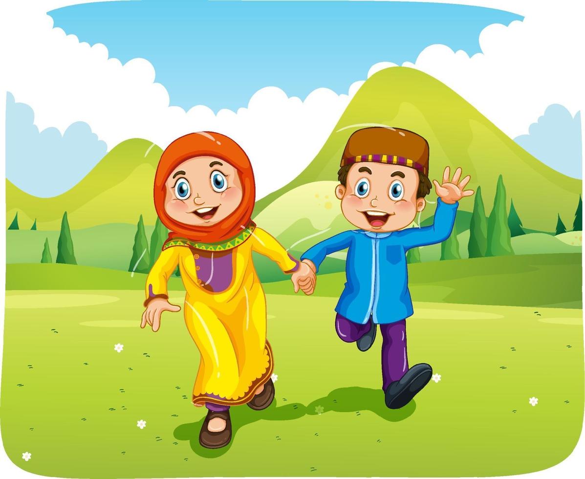 personaggio dei cartoni animati di sorella e fratello musulmani vettore