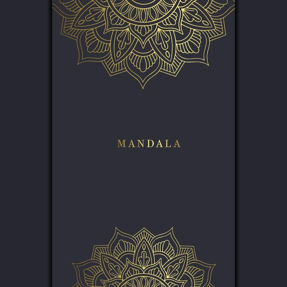 sfondo ornato mandala oro di lusso per invito a nozze, copertina del libro con stile elemento mandala vettore Premium