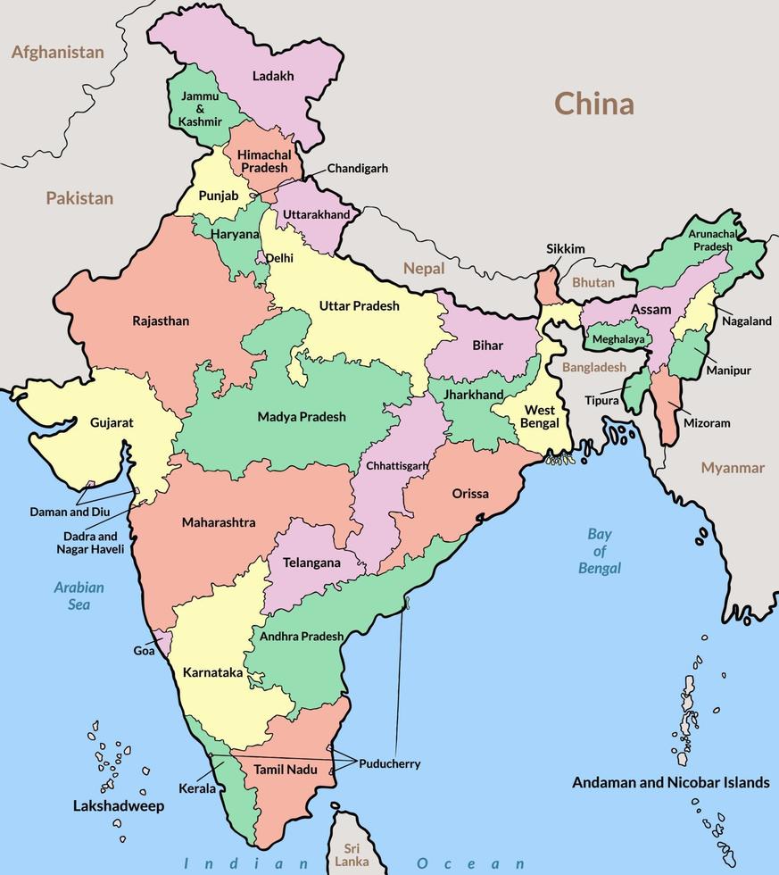 India carta geografica con confine vettore